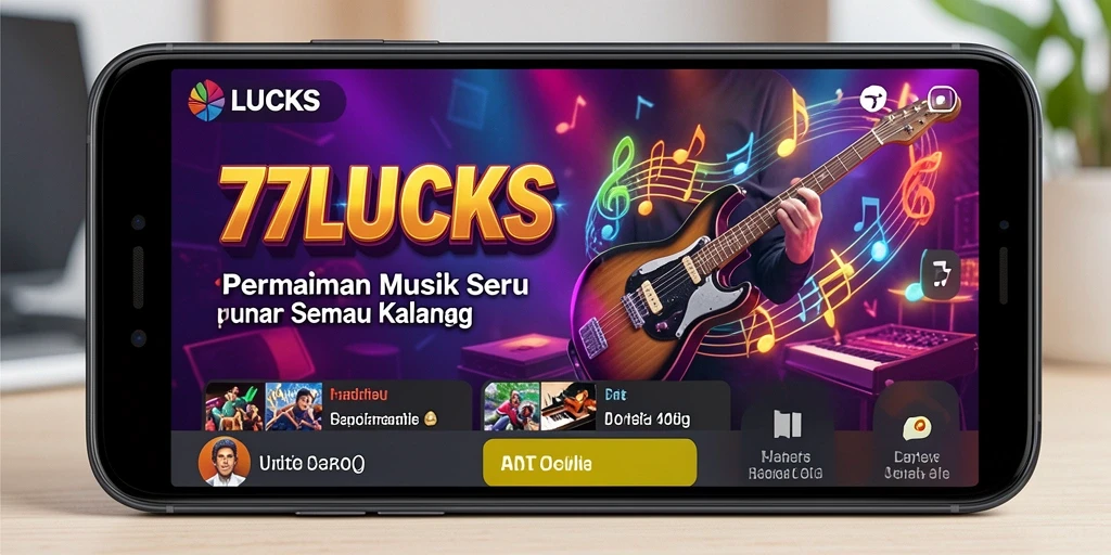 Tangkapan layar permainan <strong>77LUCKS</strong> menampilkan aksi seru dan tantangan musik.