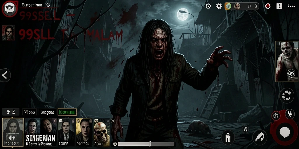 Screenshot gameplay menampilkan suasana kelam dan menegangkan dari 99SLL.