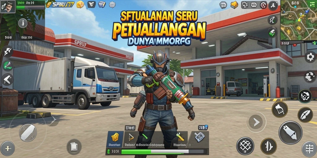 Screenshot menunjukkan karakter beraksi dalam pertarungan epik di dunia SPBU77.
